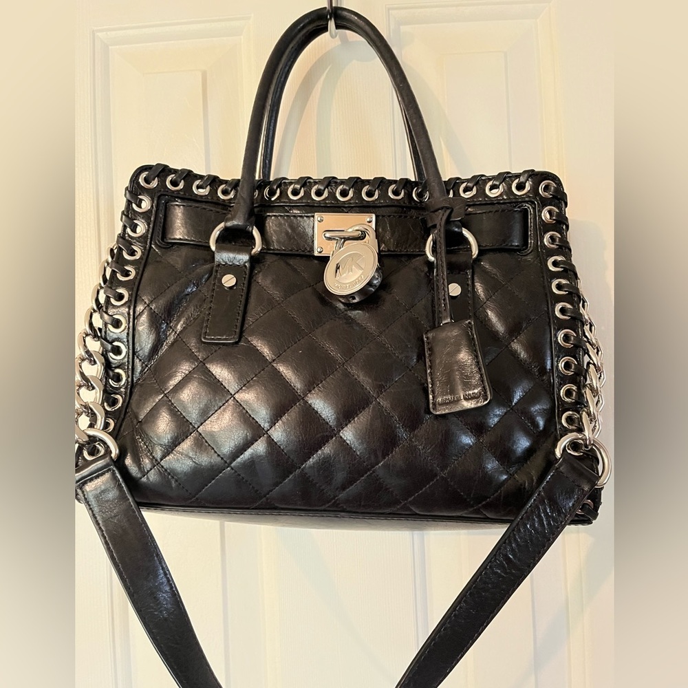 Michael Kors Black quilted Hamilton grommet tote silver hardware